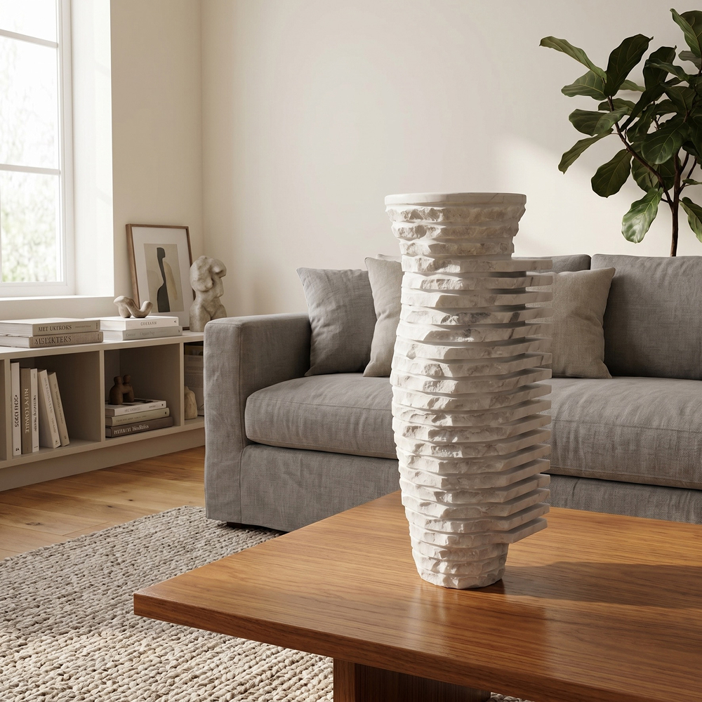 Ceramic vase placed in styled interior scene